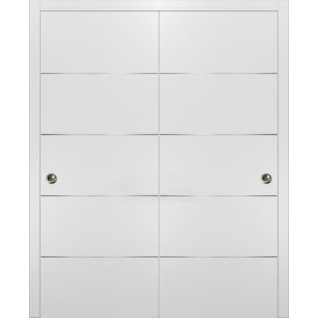 Sartodoors Double Sliding Interior Door, 42" x 80", White PLANUM20DBD-BEM-36